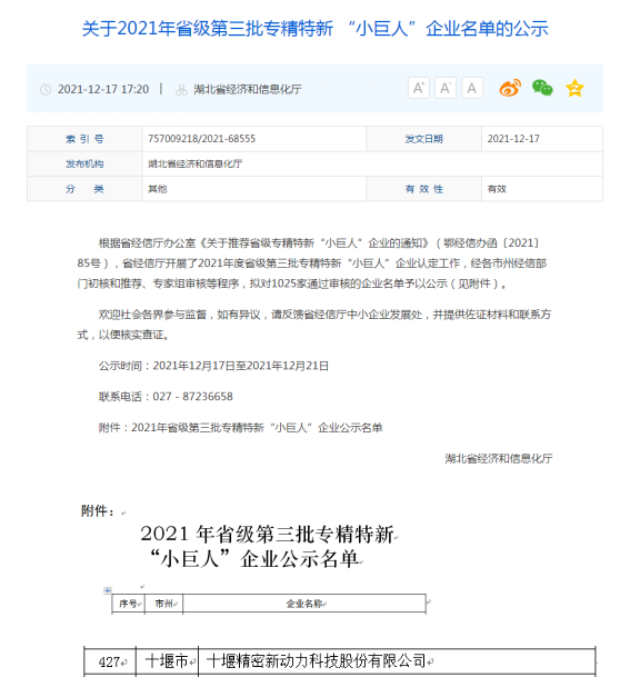 喜訊！公司獲得省級專精特新“小巨人”企業(yè)榮譽(yù)稱號